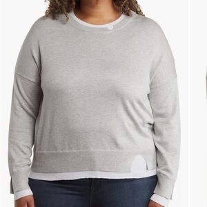 Sweet Romeo gray contrast trim crew neck sweater, Sz. 1X